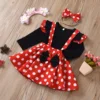 1-5 Years Children Outfit Baby Clothing Set Girl Summer Birthday Costume Kids Dots Tops Skirt Minnie Cosplay Dress with Headband 1