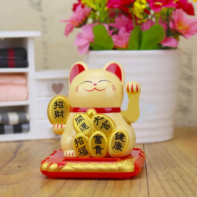 Chinese Lucky Wealth Waving Cat Gold Waving Hand Cat Home Decor Welcome Waving Cat Sculpture Statue Decor Car Ornament 