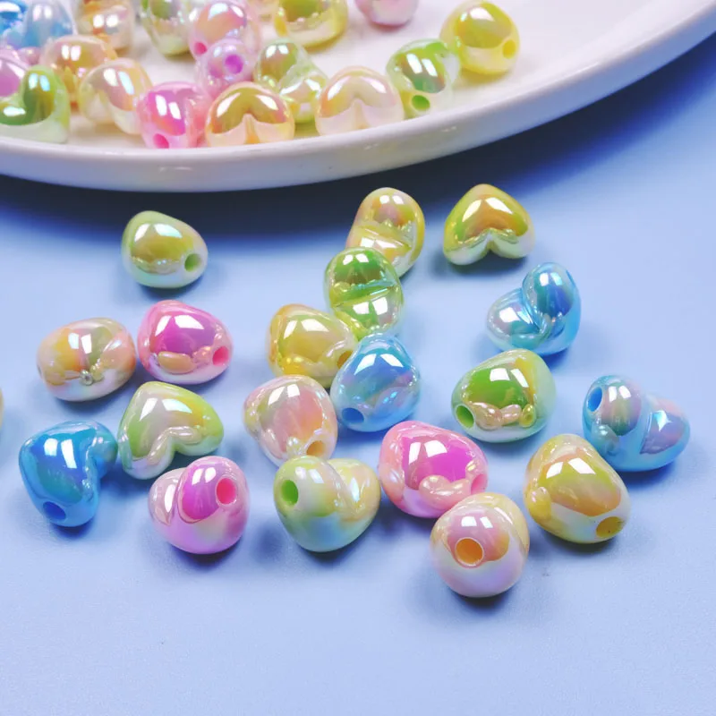

DIY Jewelry Accessories AB Pearl Colors Acrylic Love Heart Beads for Girl Bubblegum Necklace Earring Bracelet 100pcs 15*13*12mm