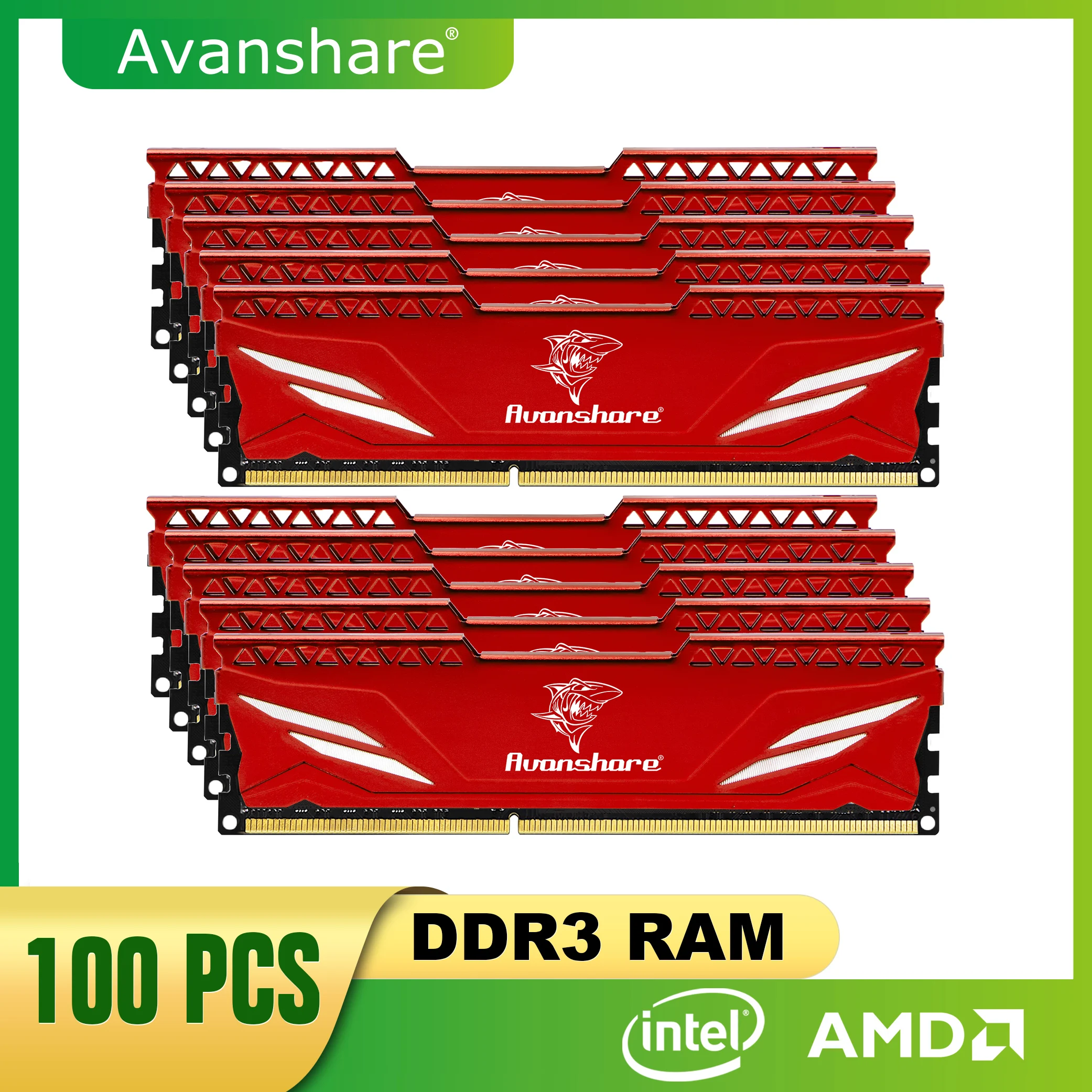 

Avanshare 100pcs DDR3 4GB 8GB Heat Sink RAM Memory 1333Mhz 1600Mhz DIMM Desktop Computer Compatible With Intel and AMD NON ECC