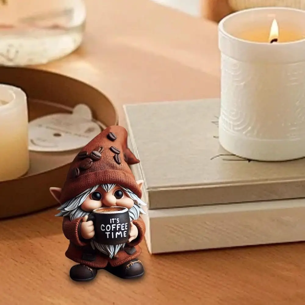 Micro Landscape Resin Coffee Gnome Figurine Cute Unique Miniature Sculpture Decorative Dwarf Statue Background Layout