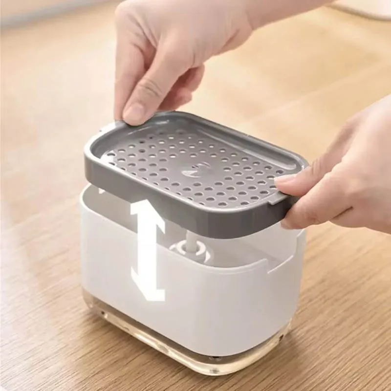 Soap Dispenser Box Press Dispenser Scrubbing Liquid Container Kitchen Bathroom Automatic Detergent Foam Box With Sponge Holder soap dispenser,soap liquid box,pressing soap liquid box