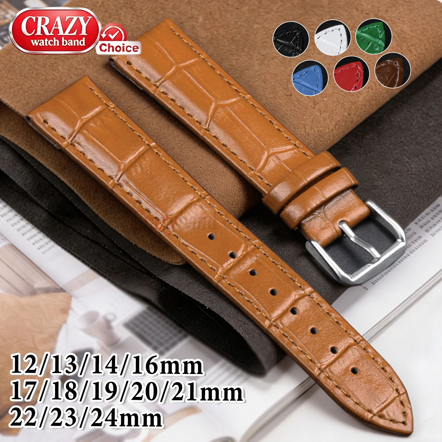 Elegant Leather Watch Band with Detailed Stitching - Premium Business Strap