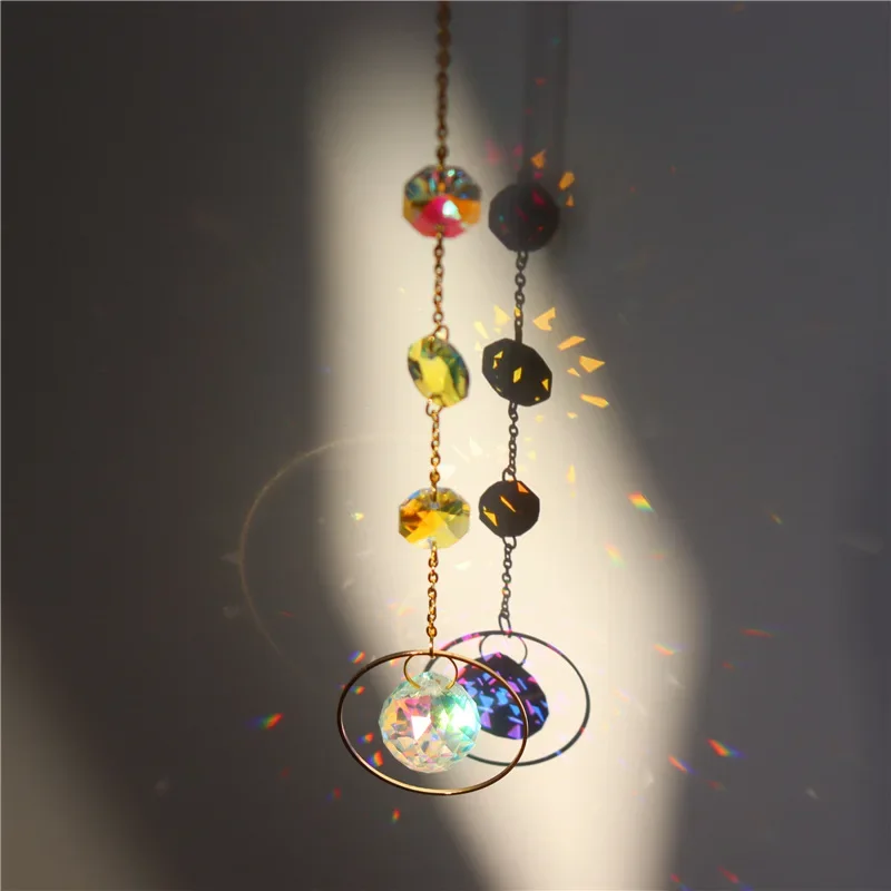 Suncatcher Crystal Prism Ball Gold Moon Star Rainbow Sun Catcher Indoor Window Car Hanging Garden Decoration Gift