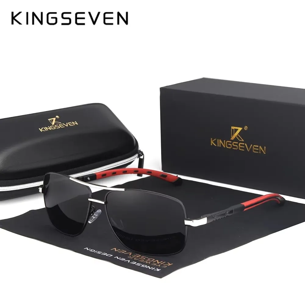 Occhiali da sole KINGSEVEN da uomo in alluminio con lenti polarizzate, design rosso, aste con rivestimento a specchio, modello 7719  200000297