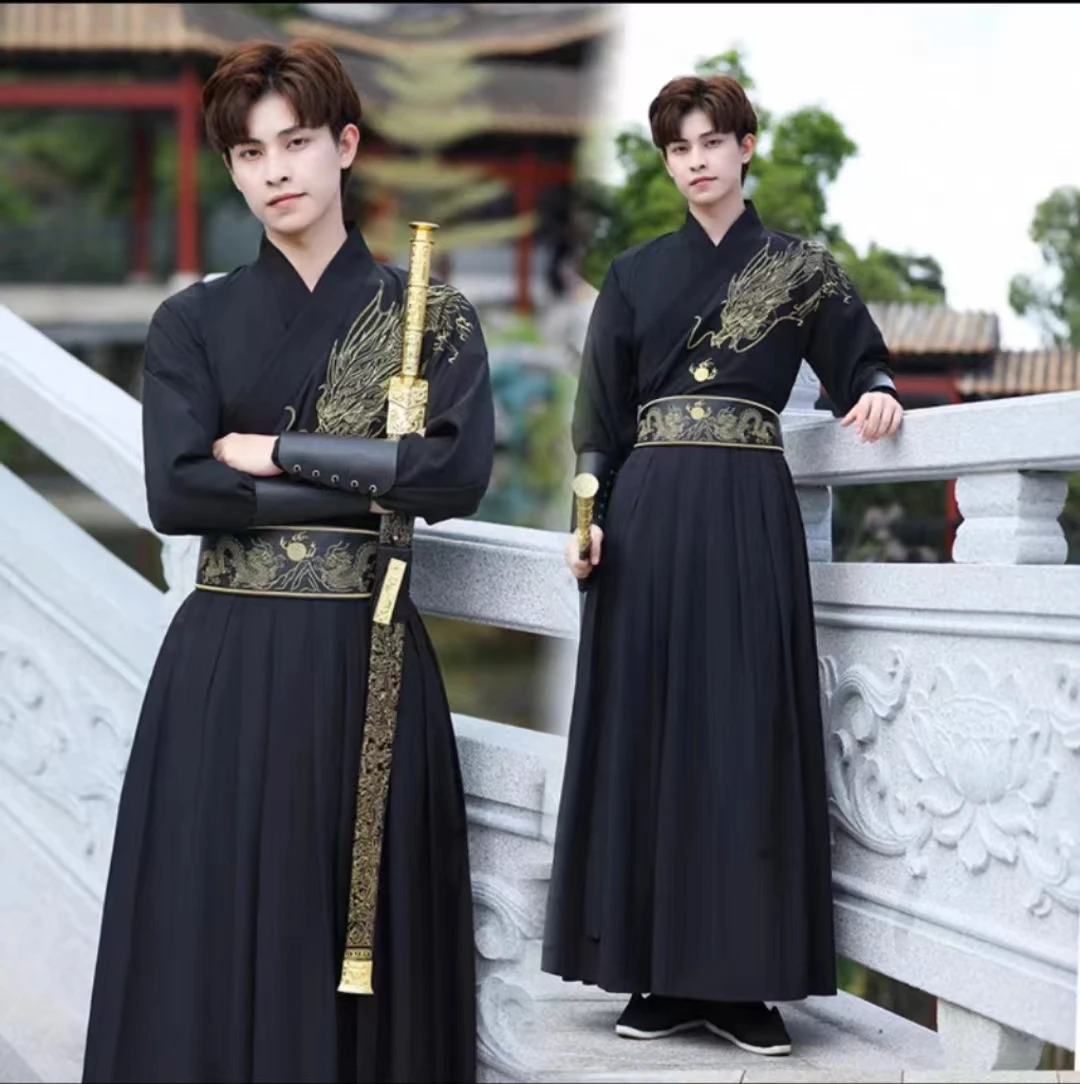 Chinese Traditional Hanfu Pine Deer Man Ancient Swordsman Gown Robes Cospaly Costume Party Kung Fu Movie Martial Arts Costumes