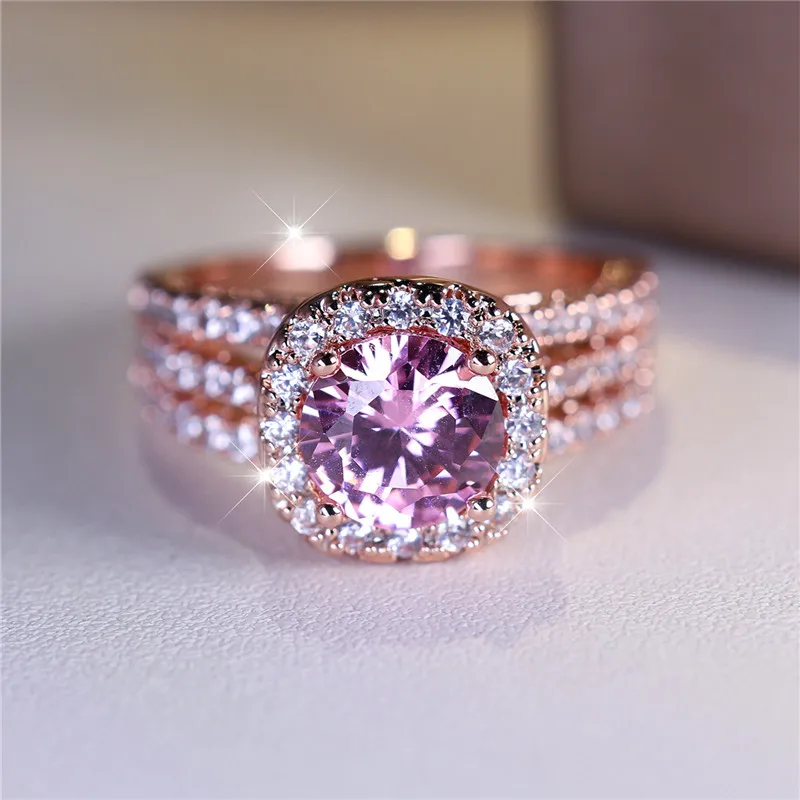 Wedding Ring Luxury Female Small Round Zircon Stone Engagement Ring Trendy Rose Gold Color Bride Wedding Jewelry Gift For Women wedding rings,finger rings,womens ring,jewelry rings,ring jewelry,cubic zircon ring,round rings
