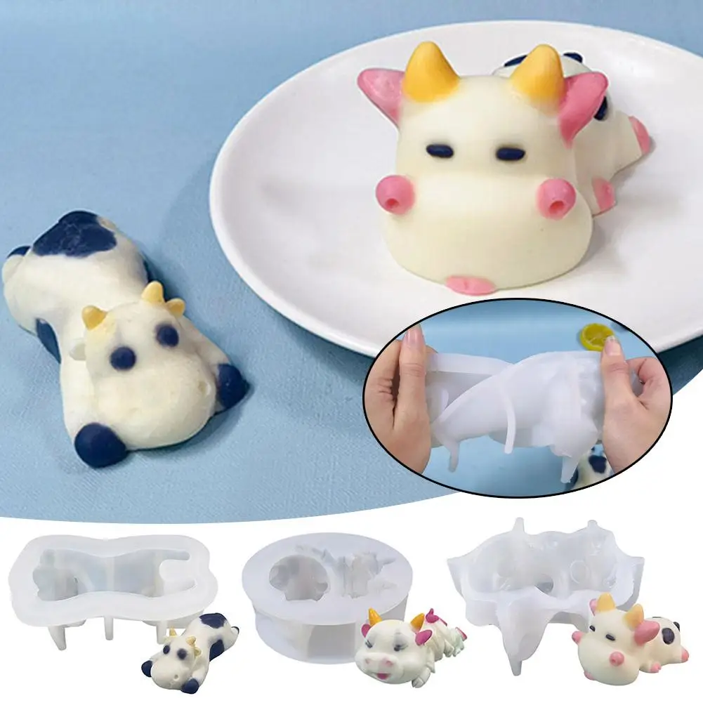 

3D Cow Silicone Mold Epoxy Resin DIY Mousse Cake Jelly Animal Cake Mold Baking Jelly Dessert Pudding Pudding Tools Candle M Z5C2