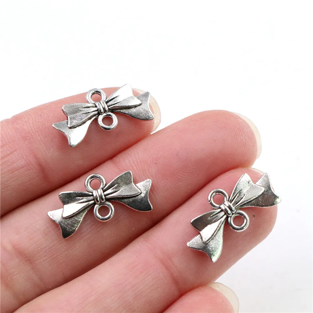 20x10mm 30pcs 골동품 실버 도금 청동 도금 나비 넥타이 수제 부적 펜던트: 팔찌 목걸이 DIY