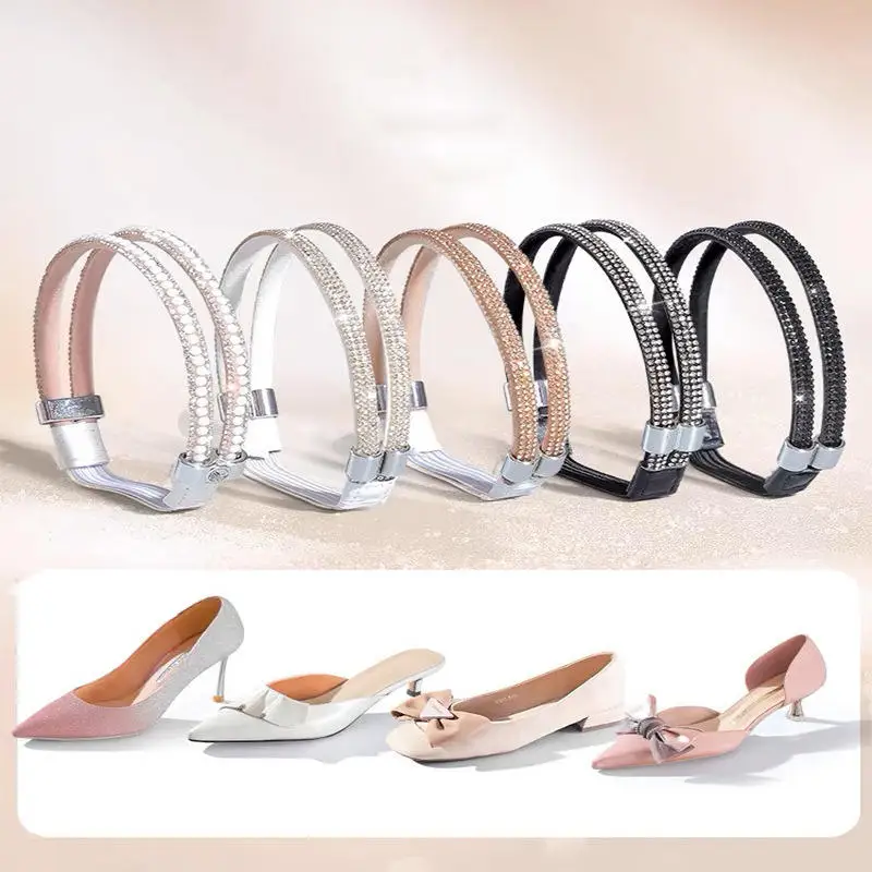 1 paar Strass High Heels Schuhe Band Anti-lose Frauen Diamant Schnürsenkel Anti-drop Ferse Straps Gürtel Bohrer elastische Feste Gürtel – Detail 5