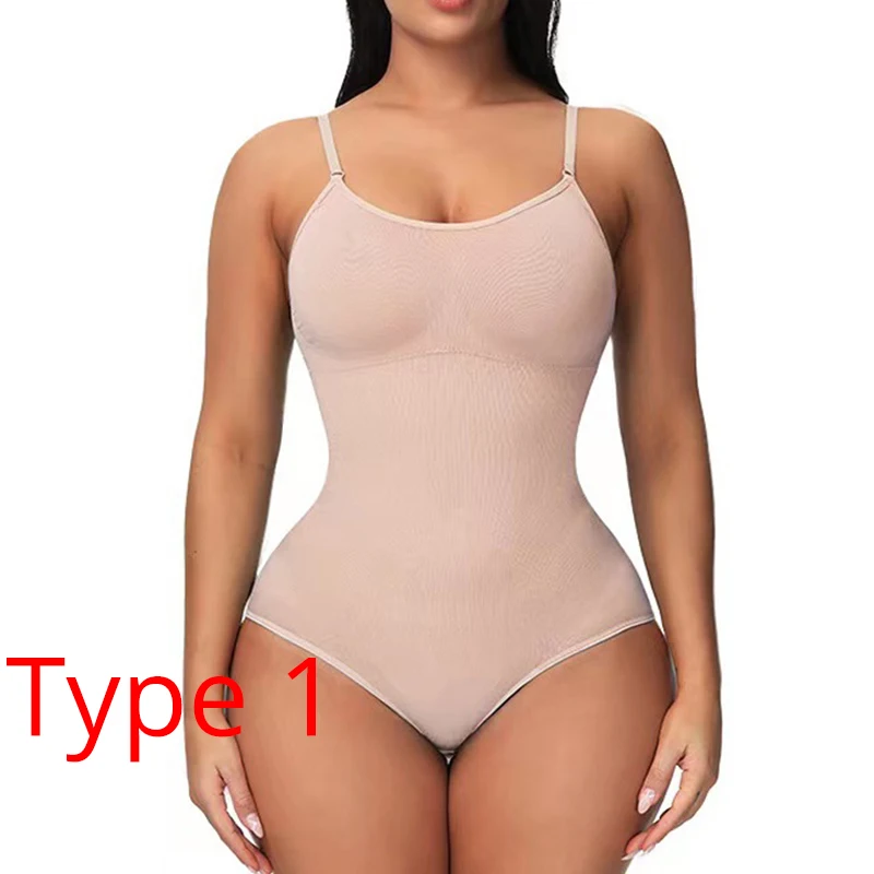 New Women V Neck Spaghetti Strap Bodysuits with Padded Body Suits Open  Crotch Shapewear Slimming Body Shaper Smooth Out Bodysuit - AliExpress