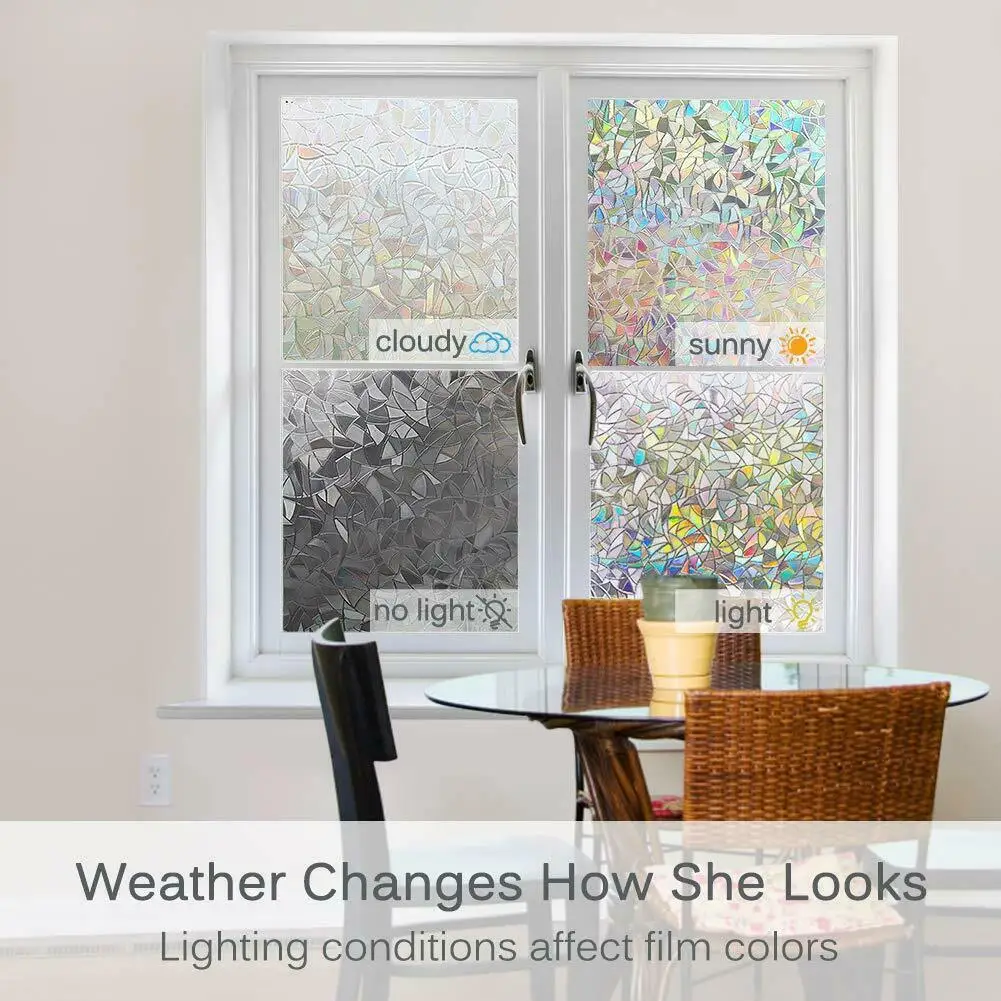UV-resistant Glass Sticker Glue-free Static Decoration Privacy Window Stained Glass Rainbow Film Self-adhesive Film Decorative