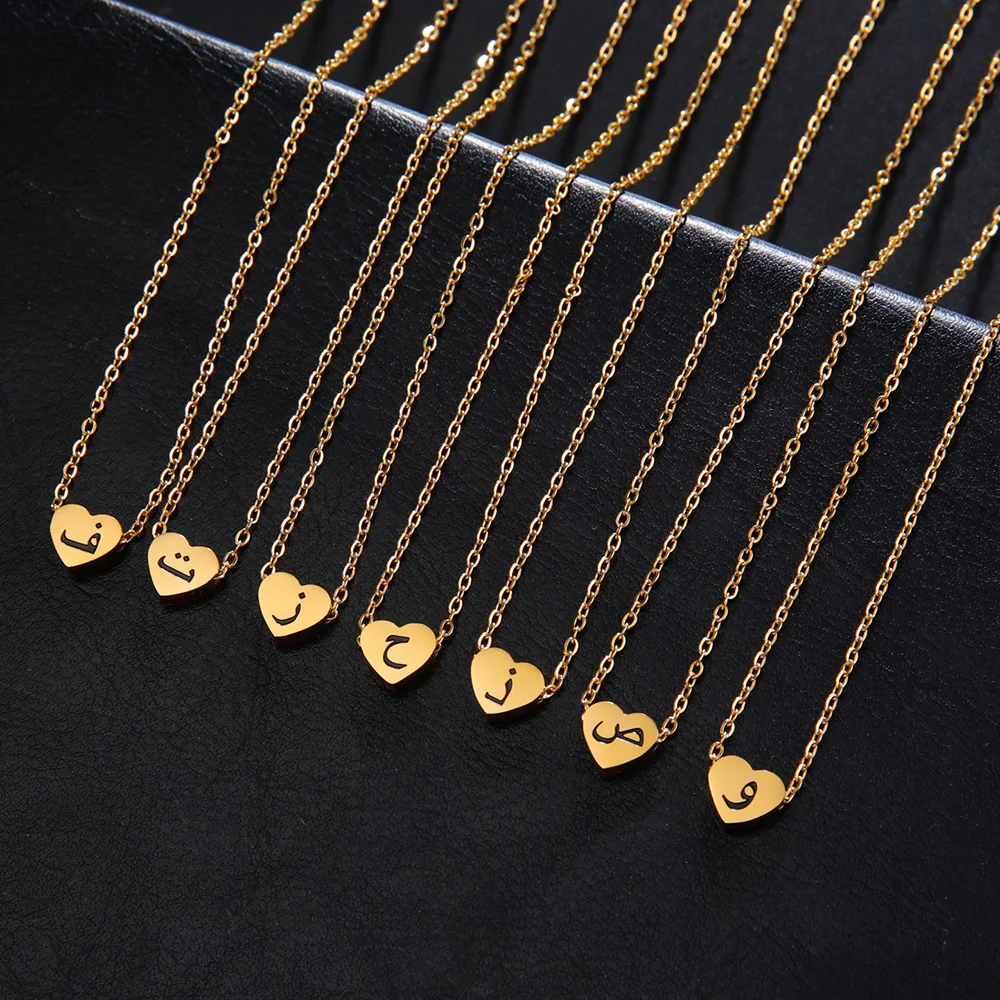 Cazador Arabischer Buchstabe Mini-Herz-Halskette für Frauen, Edelstahl, arabisches Alphabet, Anhänger, Halsband, Kette, Halsketten, Schmuck 2026