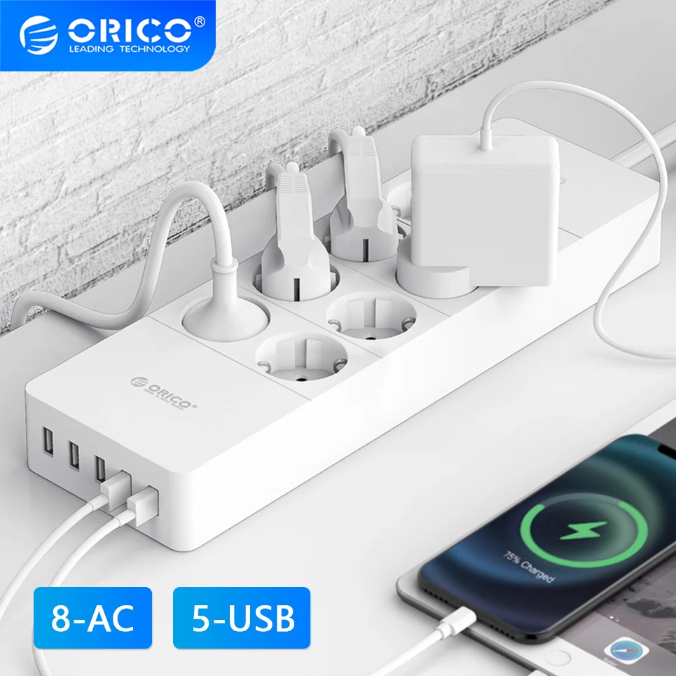 ORICO Universal Socket Adapter Euro Plug Power Strip with Multi USB Outlet Multiple AC Port Electric Socket Extension 220V 110V