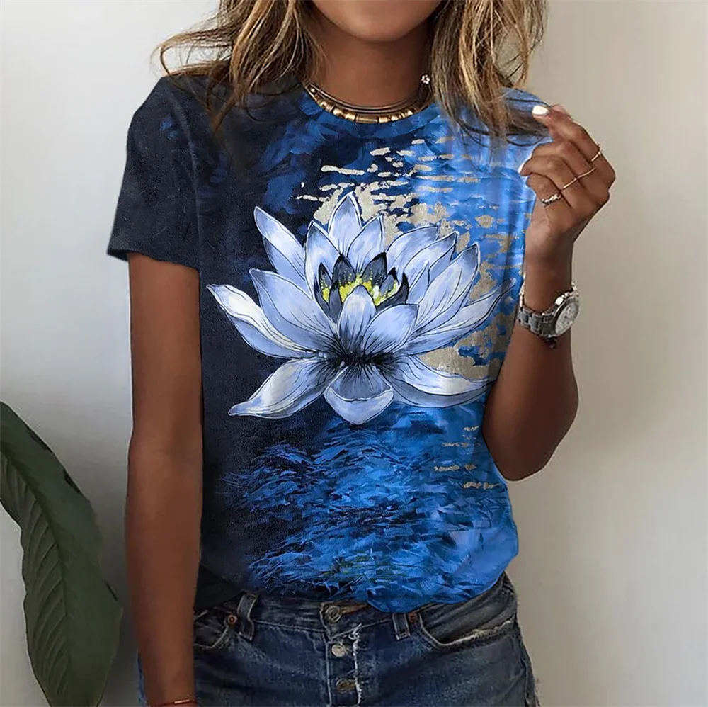 

New 3D Flower Print T-shirt Women's Summer Top T-shirt Fashion Casual Women's T-shirt Extra Large 6XL Women's Clothing