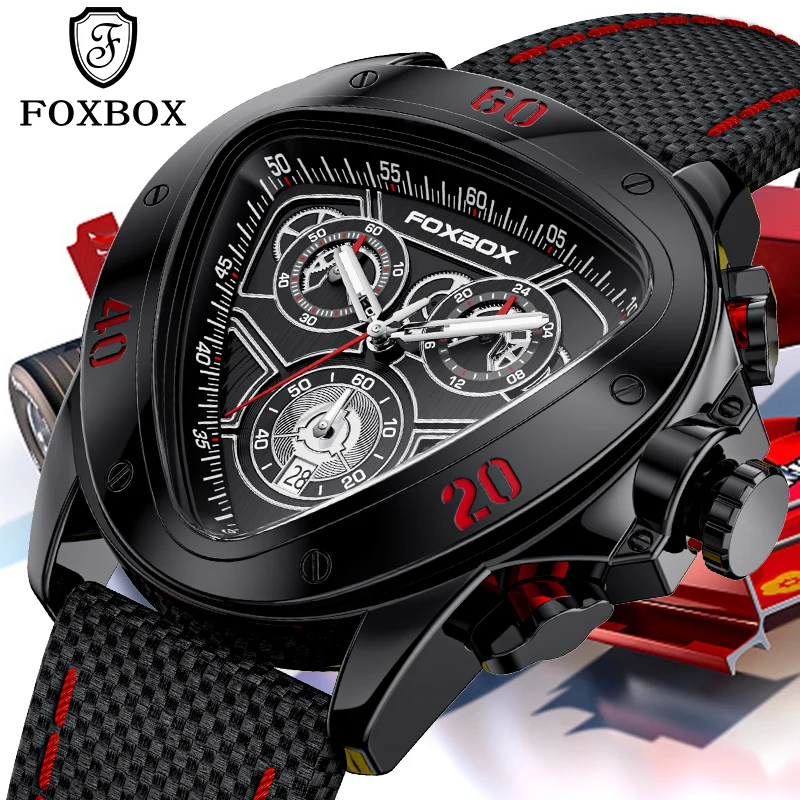 FOXBOX Sport Racing Design Geometric Triangle Pilot Watch for Men Waterproof Watches Top Brand Luxury Quarzt Clock reloj hombre шина michelin pilot sport 4s 235 35 r19 91y