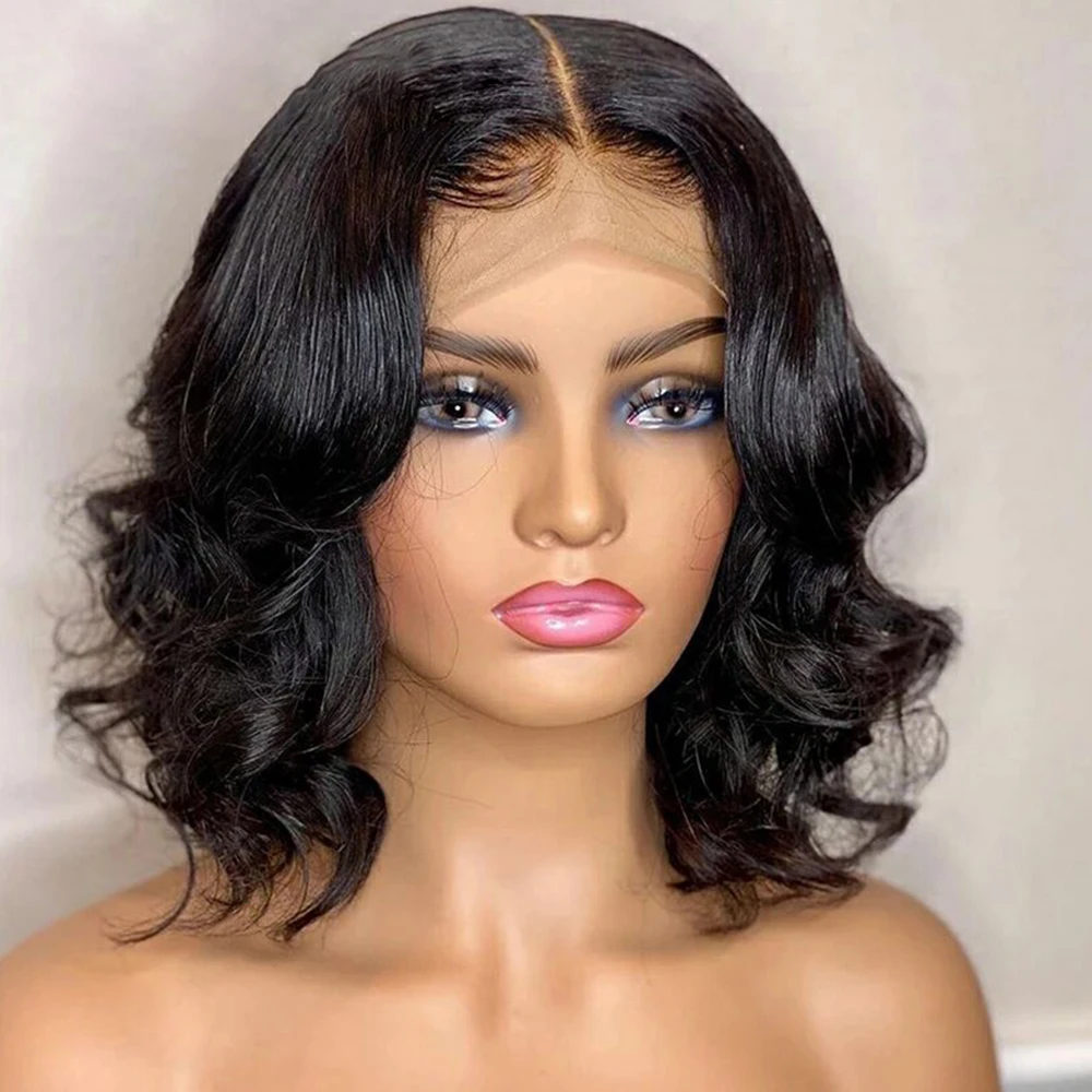 Short Bob Natural Body Wave Wigs Glueless Lace Closure Wigs For Black Women Pre-plucked 10-14 inches Wavy Bob Lace Wigs