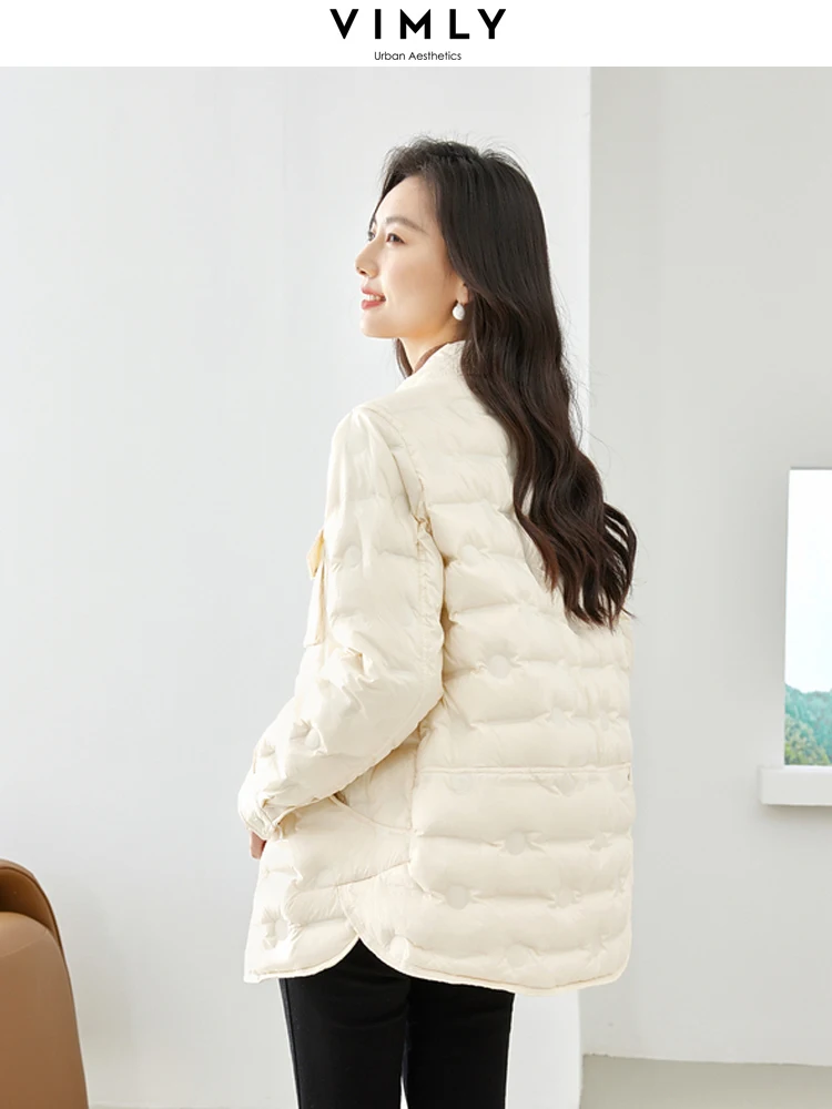 Vimly Women's Winter Lightweight Down Jacket 2023 Warm Long Sleeve White Duck Down Coat Straight Mid-length Outerwears 50650