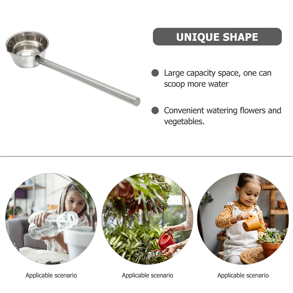 Long Handle Spoon Large Water Dipper Stainless Steel Ladle Pour Spout Kitchen Scoop Garden Watering Spoon Metal Soup Large