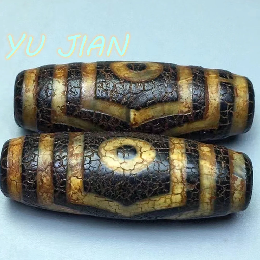 Agate Chalcedony TWO-eyed Weathered Old Dzi Bead Loose-Bead Retro Long Tube-Bead Pendant Sweater Chain Jade Necklace Jewelry