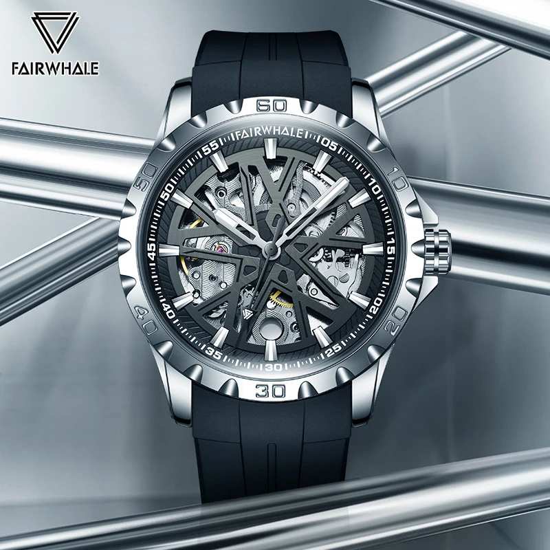Fashion Men Automatic Watches Luxurious Brand Mark Fairwhal Rubber Strap Casual Men Mechanical Wristwatches Out Waterproof Clock