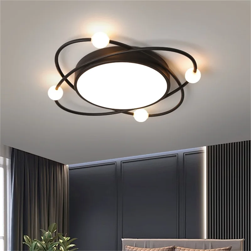 

TEMAR Nordic Ceiling Light Contemporary Black Round Lamp Fixtures LED Home Decorative for Living Bed Room