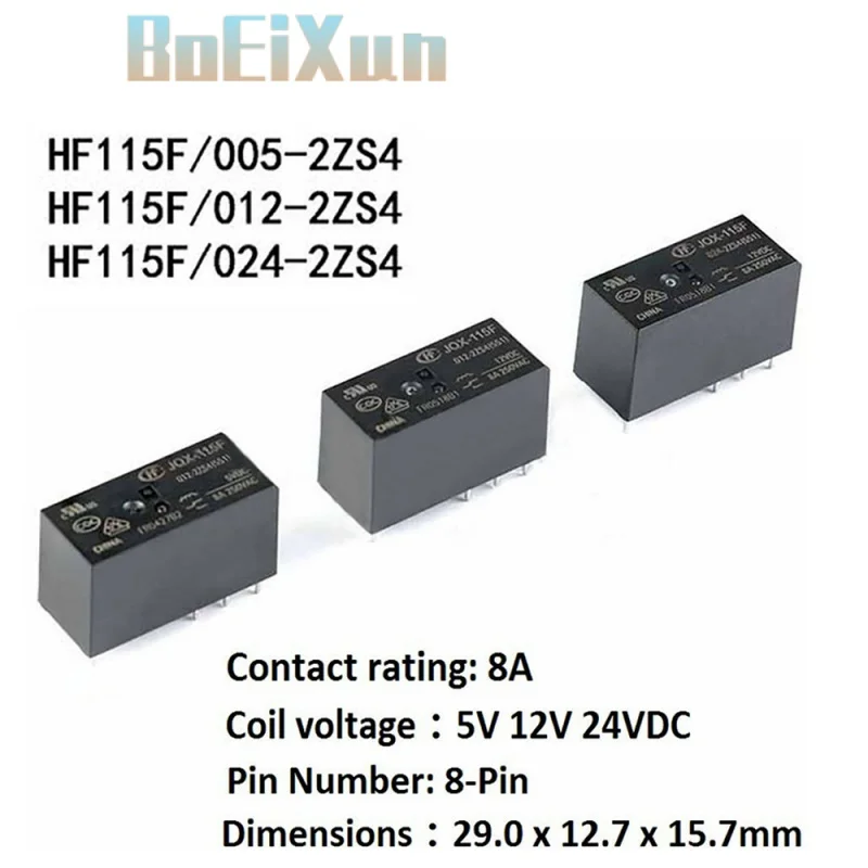 

5pcs Relay HF115F 005-2ZS4 012-2ZS4 JQX-115F 024-2ZS4 HF115F-012-2ZS4-12VDC JQX-115F 024-2ZS4 005-2ZS4 DC5V 12V 24V 8A 250V 8Pin