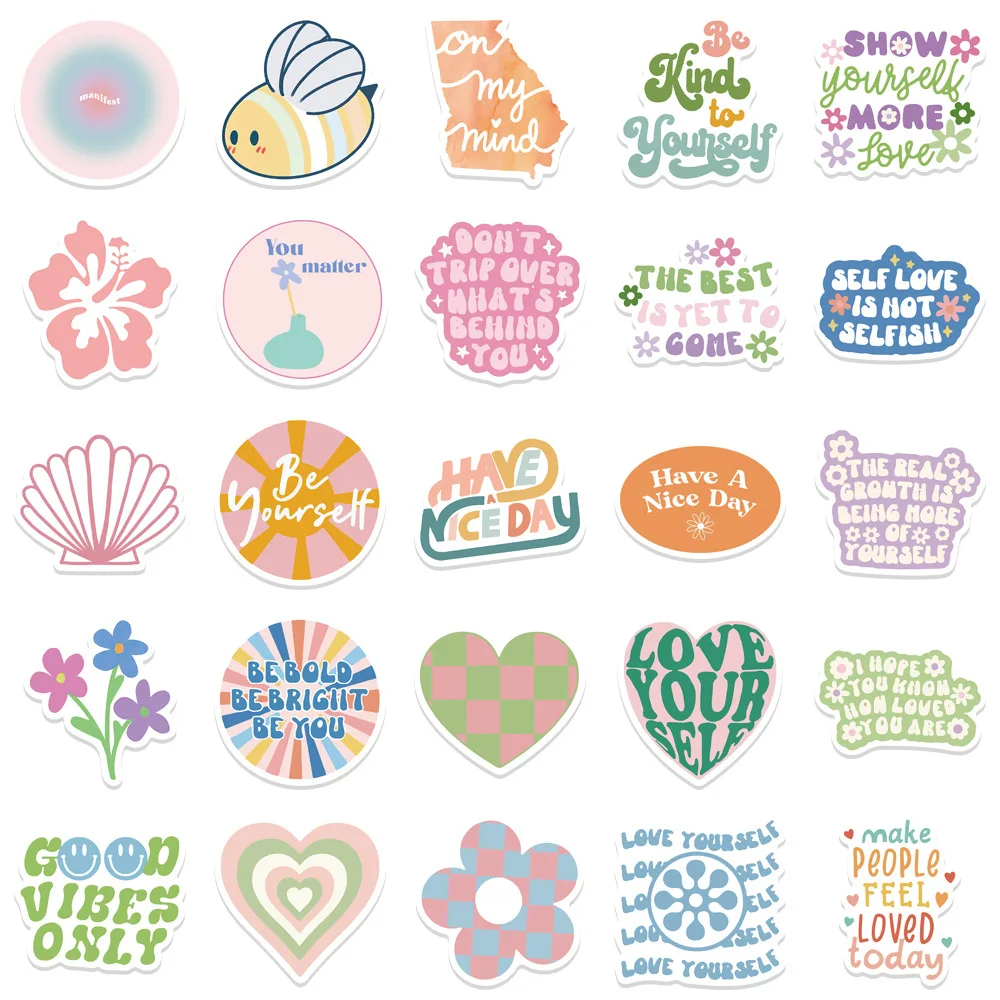 50/100 stücke ästhetische dänische Pastell motivierende Aufkleber niedliche Vinyl Aufkleber für Becher Laptop Telefon Fall Gitarre Sammelalbum Kinder – Detail 4