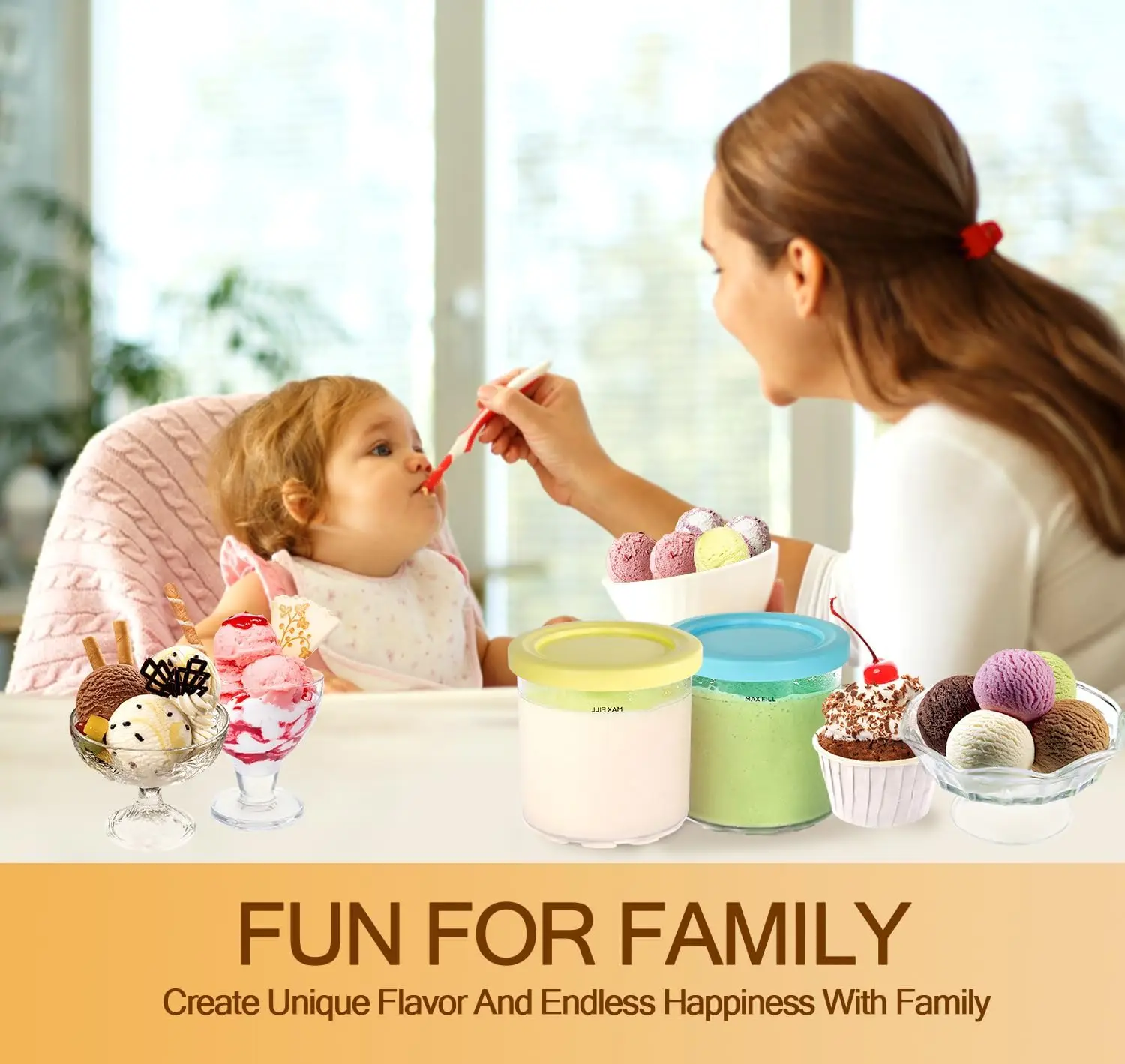 Ice Cream Container 1/2/4Pcs For NINJA-CREAMI NC300s Series Ice Cream Maker Replacements Storage Jar With Sealing Lids