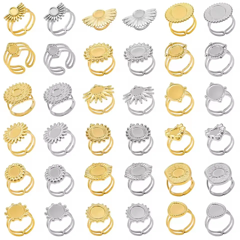 Stainless Steel DIY Rings 6PCS for Women Jewelry Accessories 18K Gold Plated Trendy Jewelry Gift for Girls