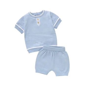 Set di vestiti estivi per bambini a maniche corte Capispalla casual Neonati maschi T-shirt + pantaloncini Completi Tute sportive lavorate a maglia per neonati 1