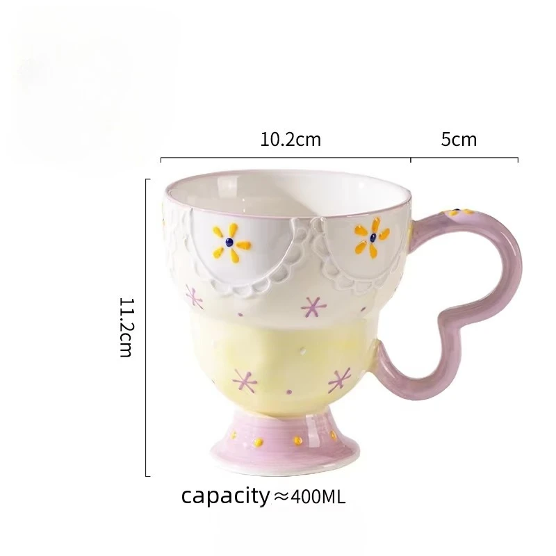 لطيف السيراميك القدح رسمت باليد الإغاثة فنجان القه...