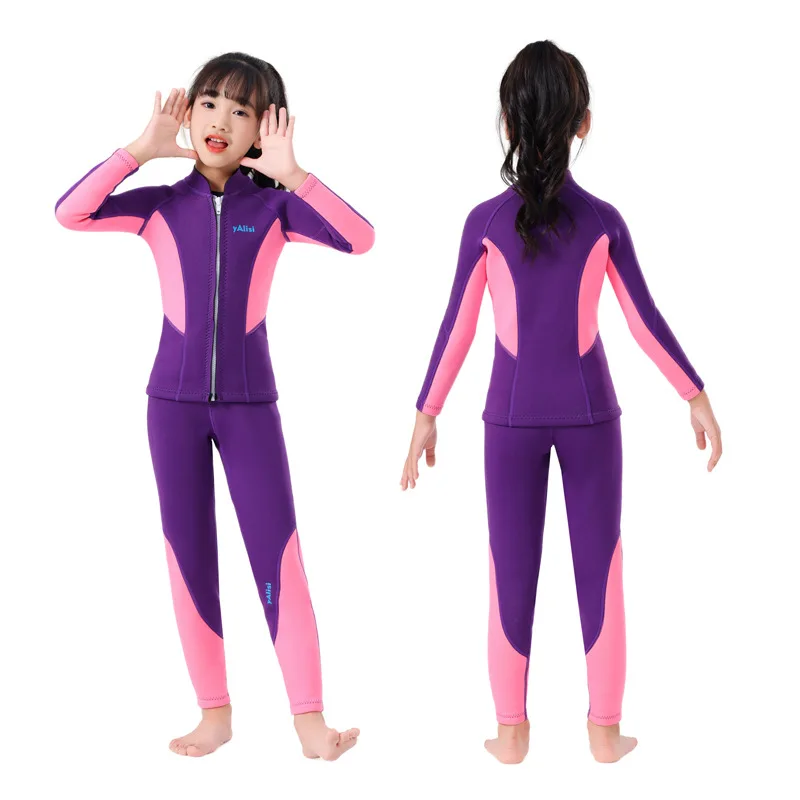 Kids Wetsuit Top+Bottom For Toddler Girls Boys Youth 2.5mm Neoprene Swimsuits Children Wet Suits Full Long Sleeve Jacket+Pants Children Wetsuit