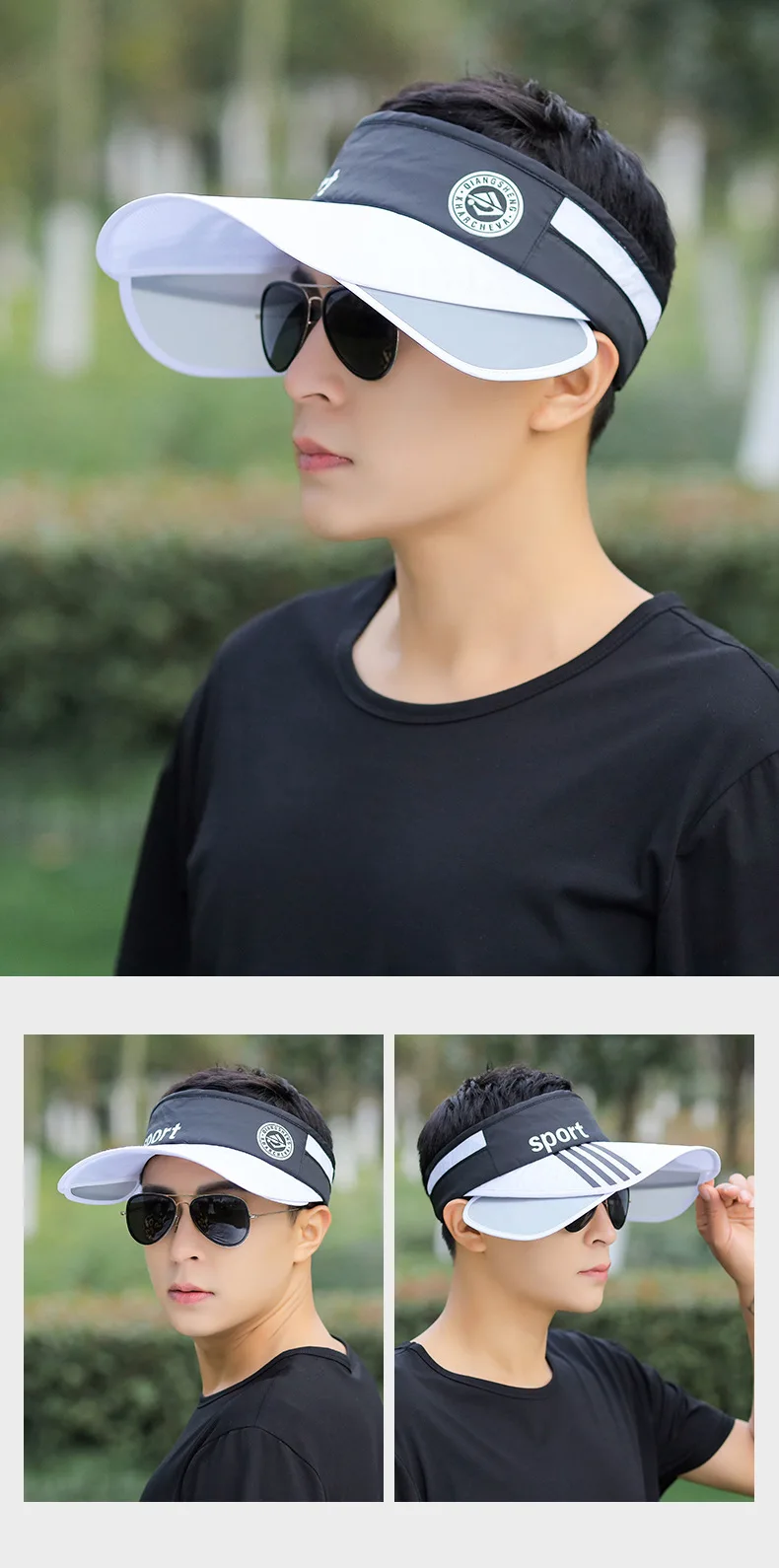 Retractable Visor Sun Hat For Summer Breathable Adjustable Unisex_voghion.com