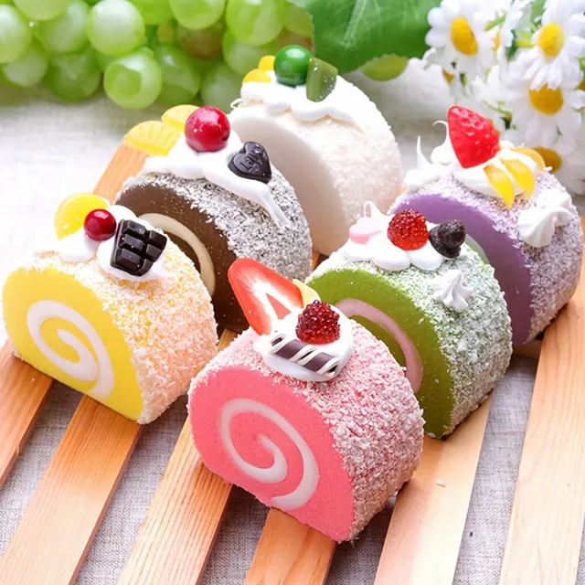 6PCS Simulation Cake Food Model Fake Cake Dessert Artificial Faux Swiss Rolls Home Kitchen Decoration Display Photography Props