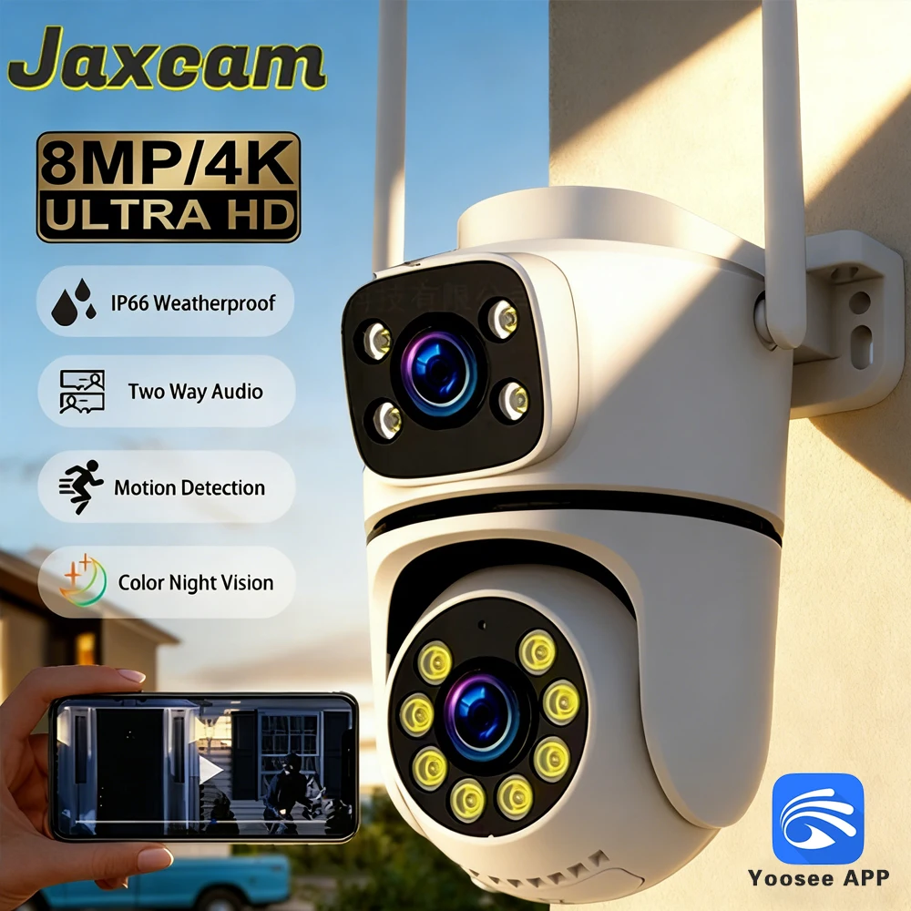 듀얼 렌즈 4K 8MP WIFI PTZ IP 카메라 실외 양방향 오디오 CCTV 감시 AI 추적 컬러 야간 투시경 보안 카메라