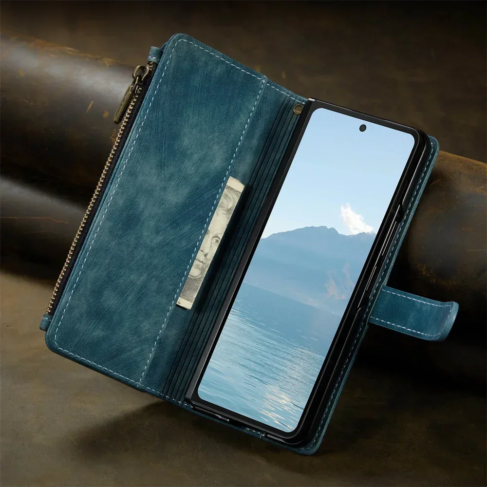 Vintage Leather Wallet Case with Card Slots & S-Pen Holder