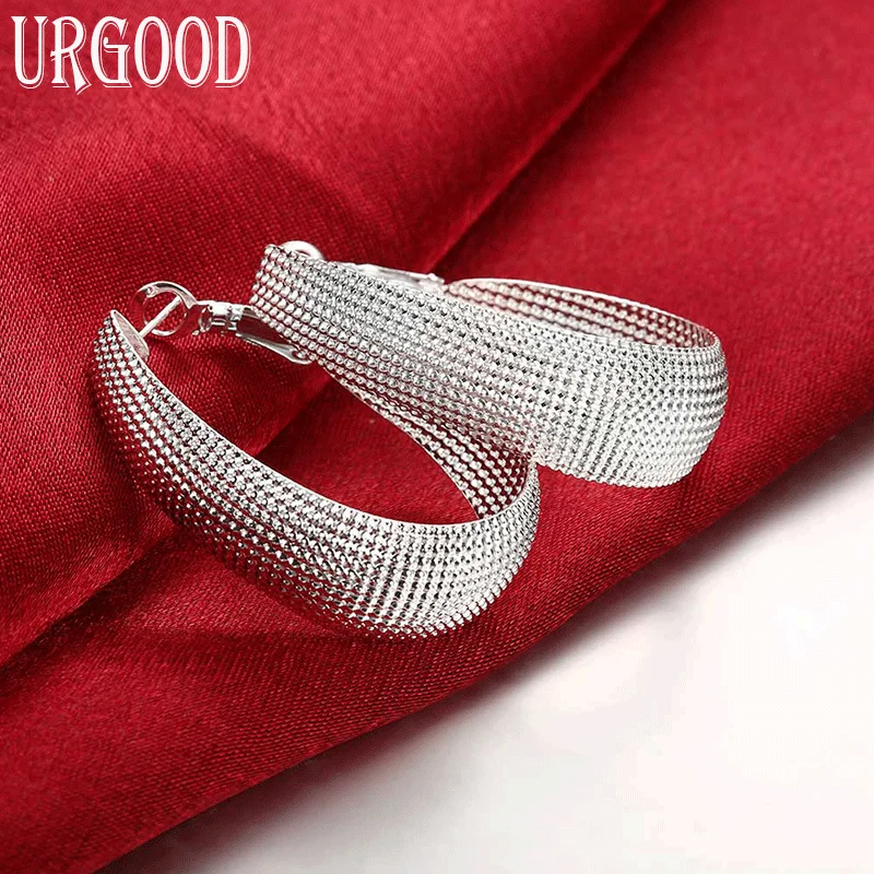 

925 Sterling Silver 30mm Weave Hoop Earrings For Women Party Engagement Wedding Fashion Jewelry