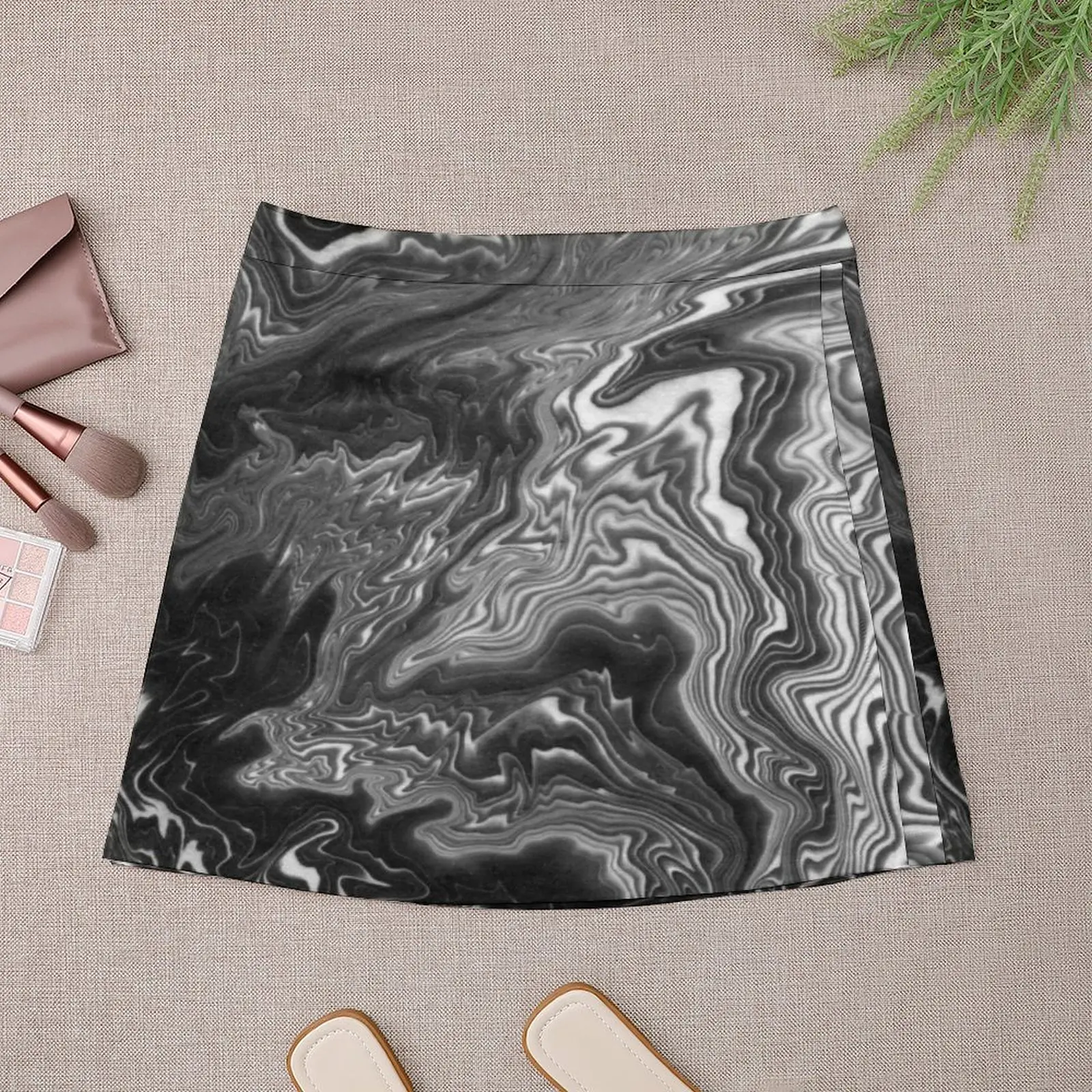 Izumi - spilled ink marble landscape abstract painting handmade art print texture black and white Mini Skirt Women skirts