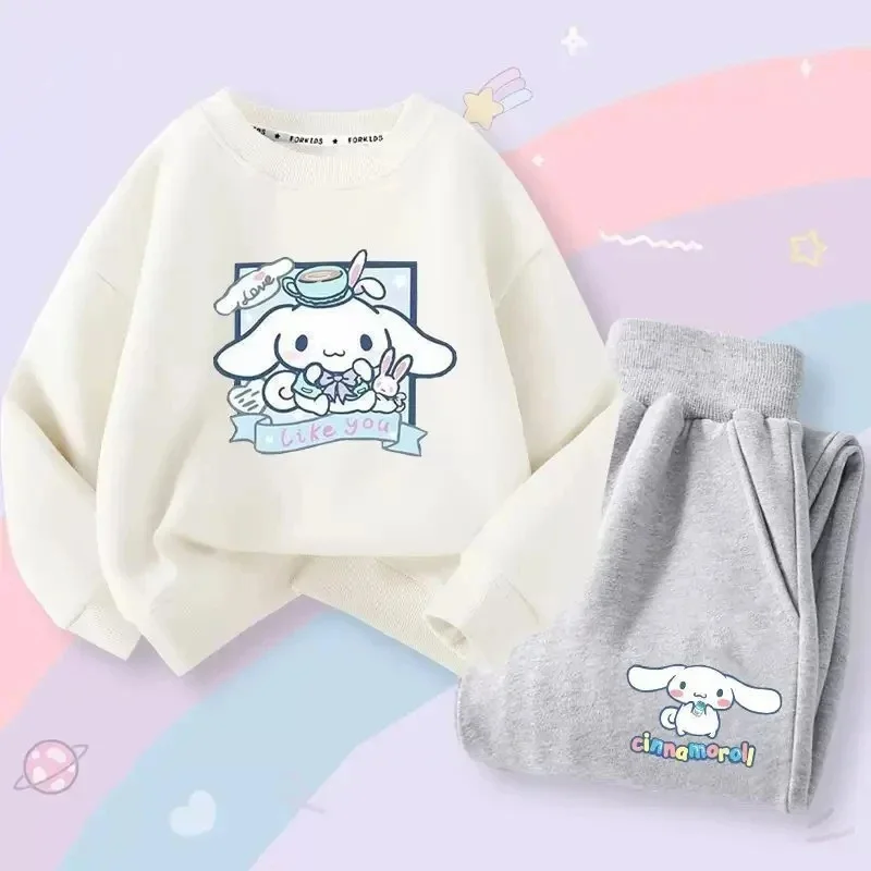 산리오 시나모롤 용수철 가을 캐주얼 스포츠 가디건, 후디, 긴 바지, 다양한 옵션, 어린이 소녀 선물 세트, 2 개