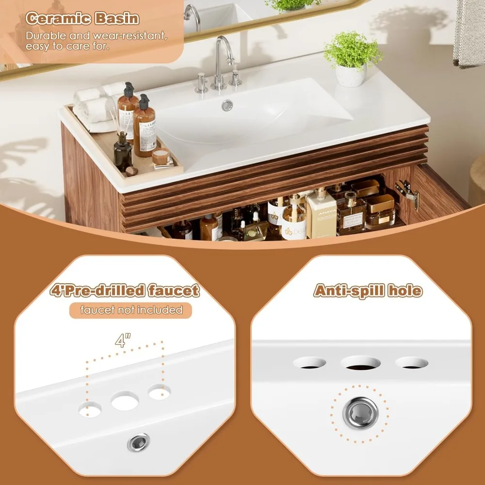 36" Bathroom Vanity with sink,Freestanding Vanity sink with Storage, Particleboard Frame with Wood Grain Laminate, Walnut 4