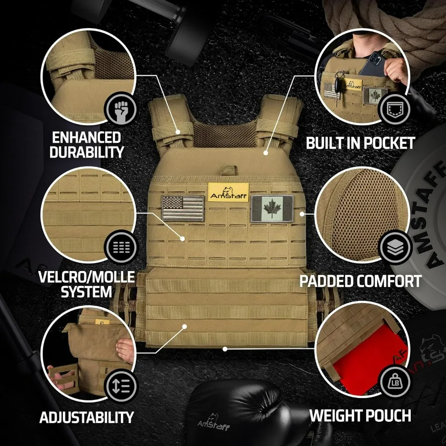Amstaff Tactical Weighted Vest for Fitness Workouts Adjustable Weight Vest with Versatile Wearable Design Ideal for Strength Tr