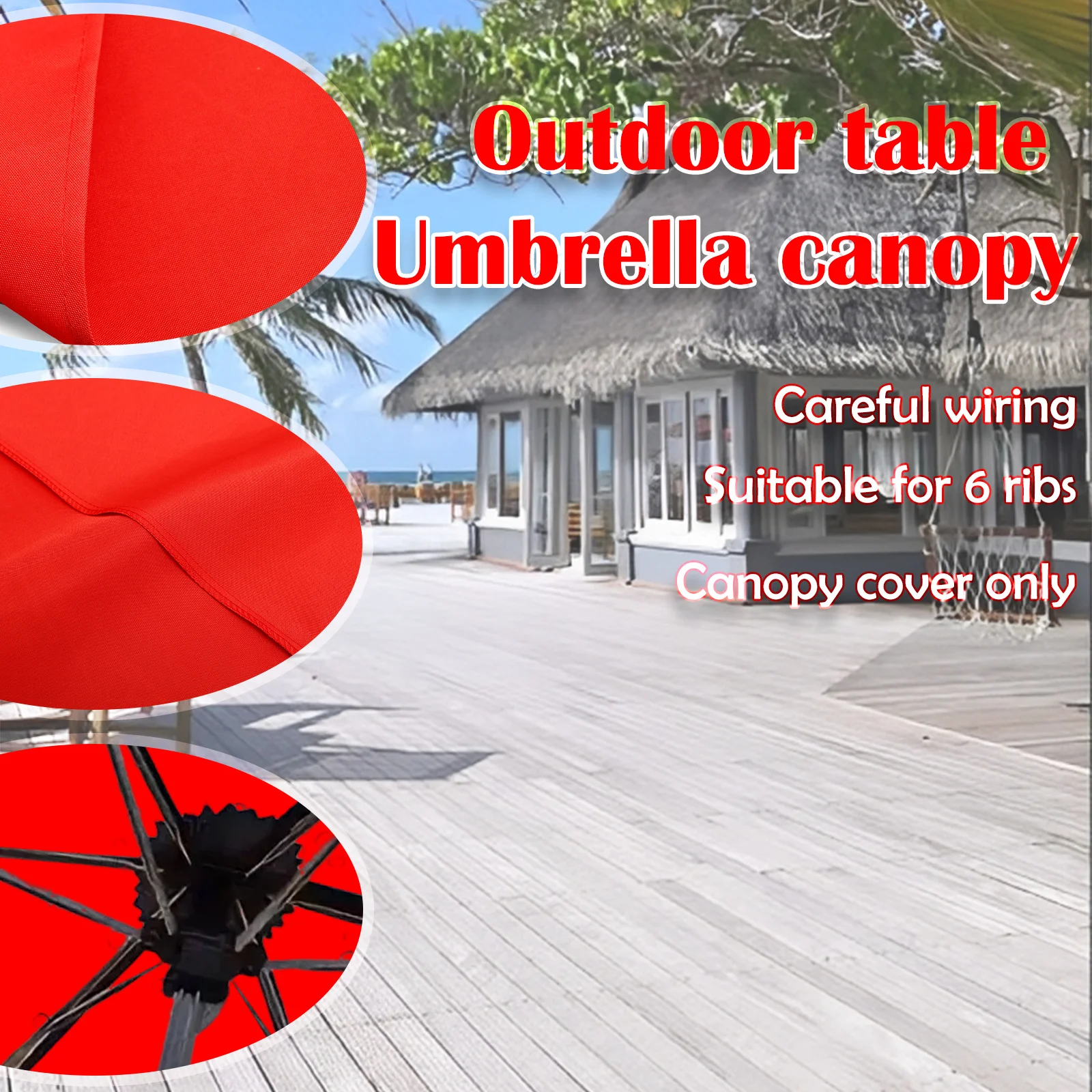 Umbrella Replacement Canopy 6.4 ft Waterproof Parasol Replacement Cloth Outdoor Patio Sunshade Accessories for 6 Ribs Parasol