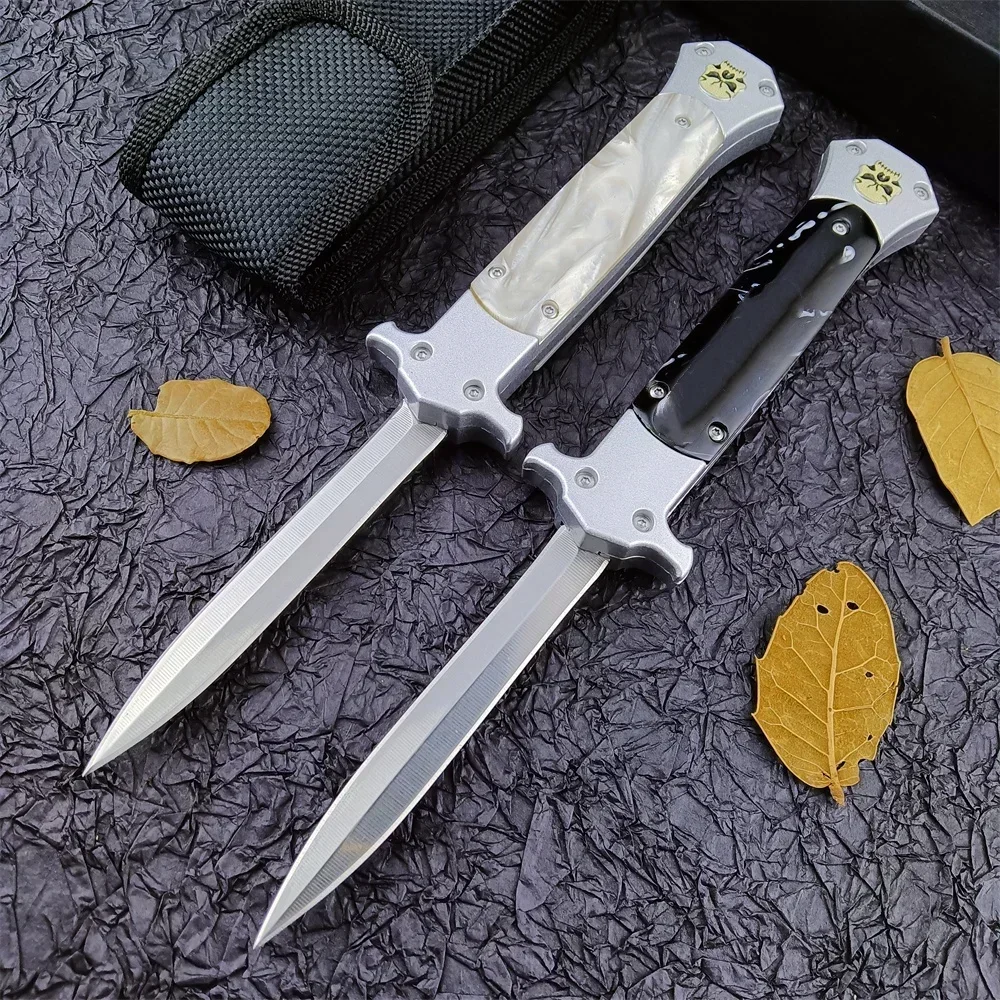 Portable Tactical Folding Pocket Knife Hunting Self Defense Hiking Utility EDC Tools 440C Blade Zinc Alloy Acrylic Handle 2