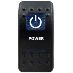 Marine Grade Waterproof Rocker Switch with Blue LED Light Bar, 12V, ON/OFF Options (POWER)