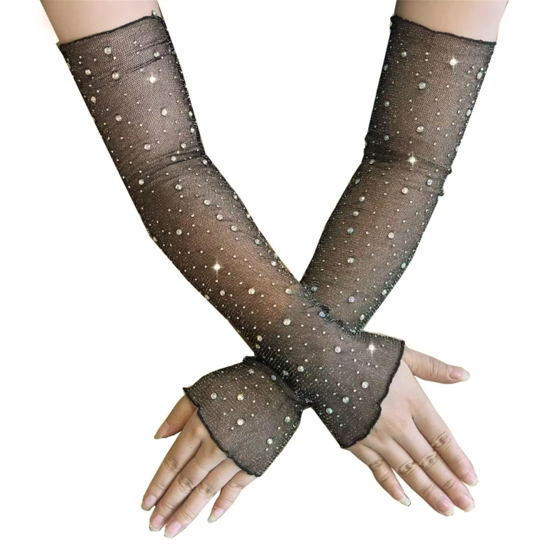 

1Pair Elegant Sparkling Fishnet Gloves Women Perfect for Weddings