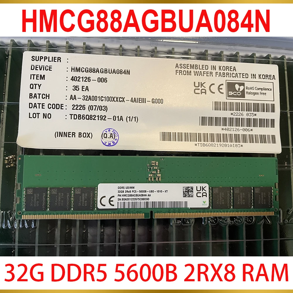 1 Pcs New 32GB 32G DDR5 5600B 2RX8 RAM For SK Hynix Desktop Memory 5600 HMCG88AGBUA084N