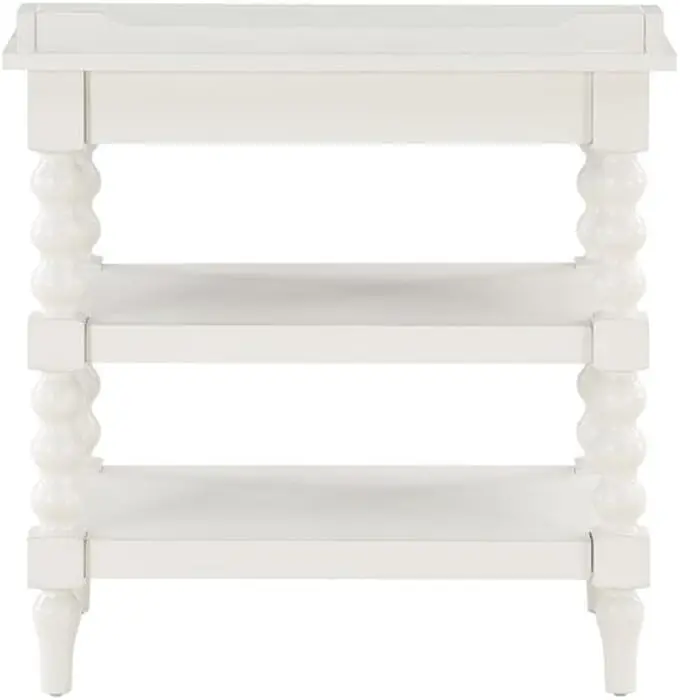 Antique White Wood Turned Leg Storage Nightstand