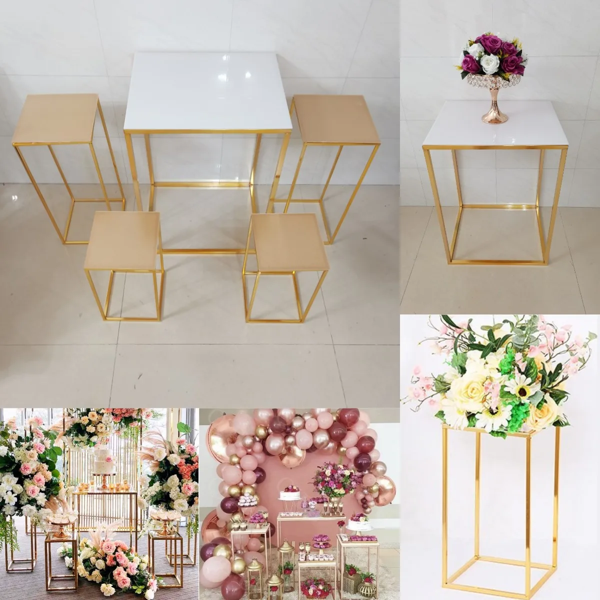 

5pcs Plinth Column Table With Acrylic Trays Flower Holder For Wedding Dessert Fruit Birthday Cake Cupcake Backdrops Crafts Decor