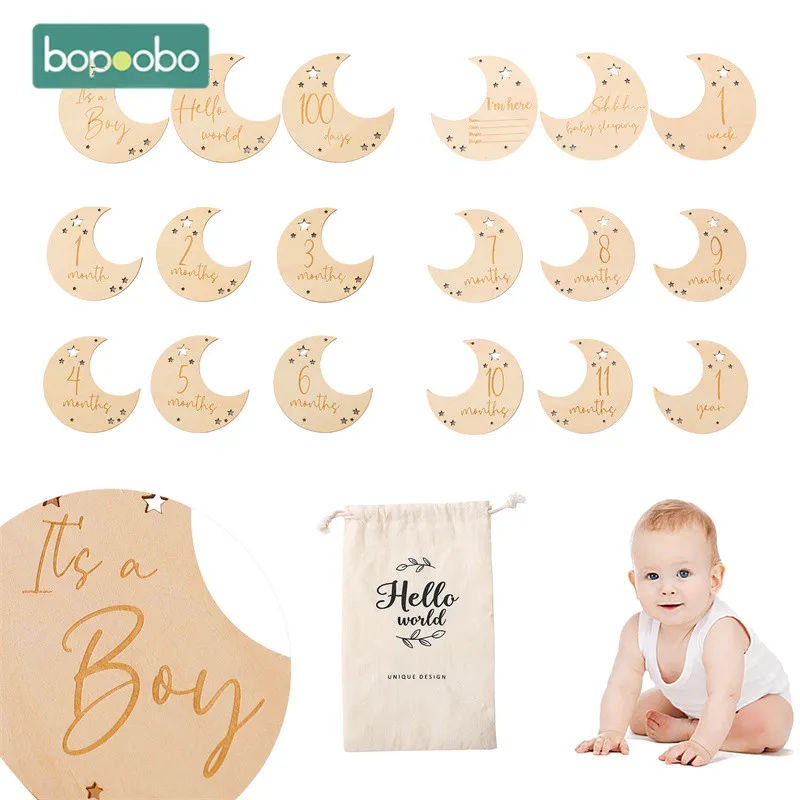 1Set Newborn Milestones Cards Wooden Moon Shapes Milestones Memorial Monthly Birth Cute Baby Photos Birthday Photographic Props